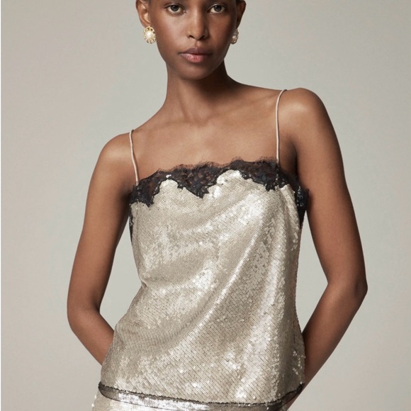 J. Crew Sequin Lace-trim Camisole Top M - Picture 1 of 9